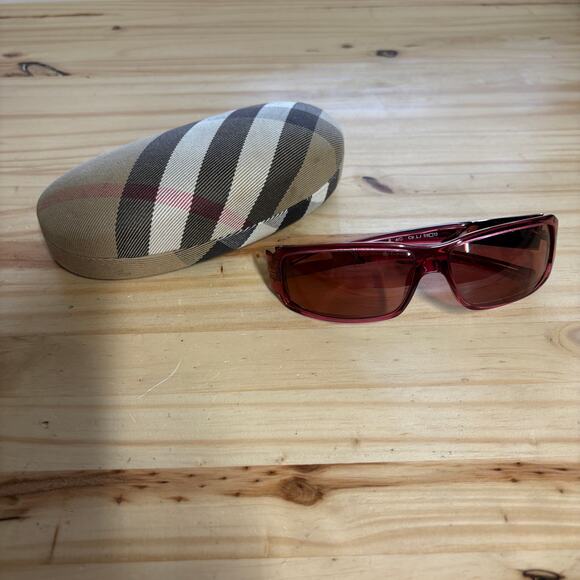 Burberry by Safilo Red Narrow Rectangular Y2K Sunglasses Vintage Red